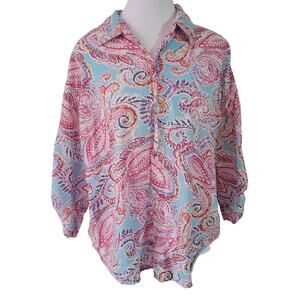 Ralph Lauren Size L Black Label Colorful Paisley Long Sleeve Button Up Sweater